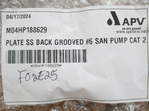 SPX M04HP188629; Back Grooved Plate #6; SS; San Pump Cat-2
