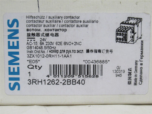 Siemens 3RH1262-2BB40; Control Relay; 6A; 230VAC; Coi: 24VDC