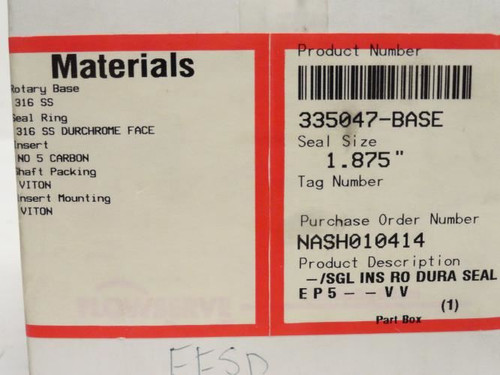 Flowserve 335047-BASE; Mechanical Seal; Size: 1.75"