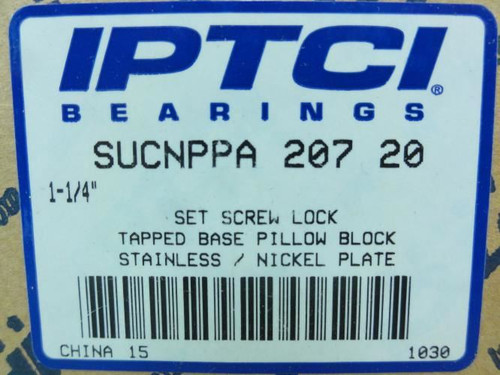 IPTCI SUCNPPA207-20; Pillow Block Bearing; 1-1/4"ID