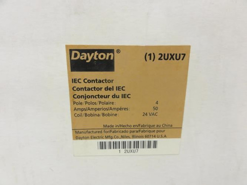 Dayton 2UXU7; IEC Contactor 50A 4P 600V Max; Coil: 24V