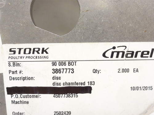 Marel 3867773; Disc Chambered 183; SS; 1"ID; 7-1/4"OD