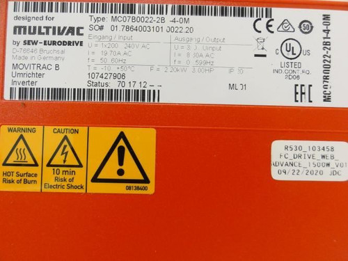 SEW MC07B0022-2B-4-0M; Inverter; 240VAC; 3HP