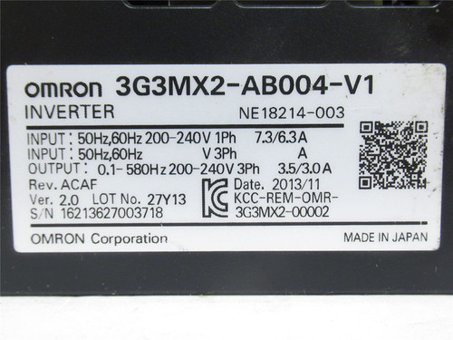 Omron 3G3MX2-AB004-V1; AC Drive 1/2Hp; 240VAC; IN-1ph; OUT-3ph
