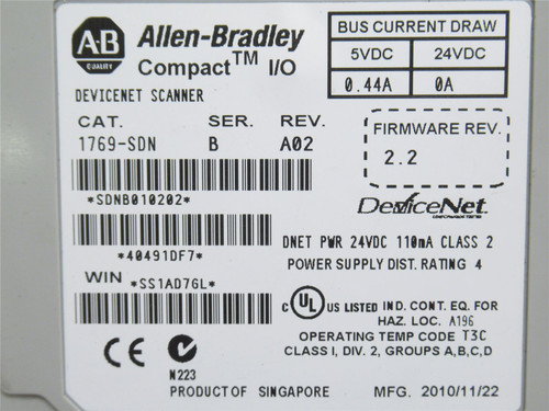 Allen-Bradley 1769-SDN; DeviceNet Scanner Module 24VDC; 4.7W