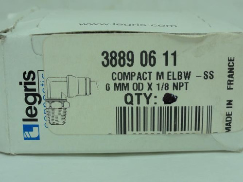 Legris 3889 06 11; Push-to-Connect Fitting; 90Deg; 6mm x 1/8Npt