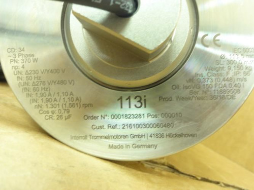 Interroll 1823281; Drum Motor 113i; 300mm W; .448m/s Belt