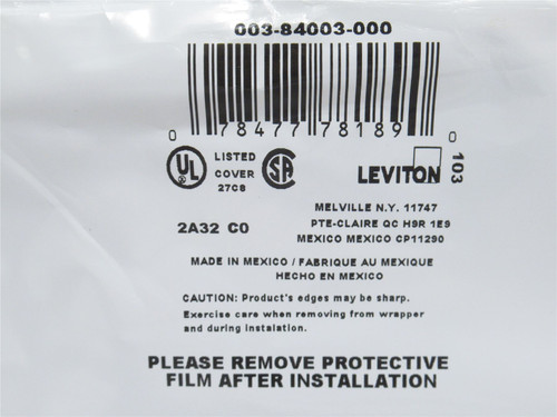 Leviton 003-84003; Lot-2; Duplex Receptacle Wall Plate; SS