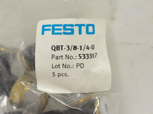 Festo QBT-3/8-1/4-U; Bag-5 T-Fitting 533317; 1/4"Tube x 3/8 NPT