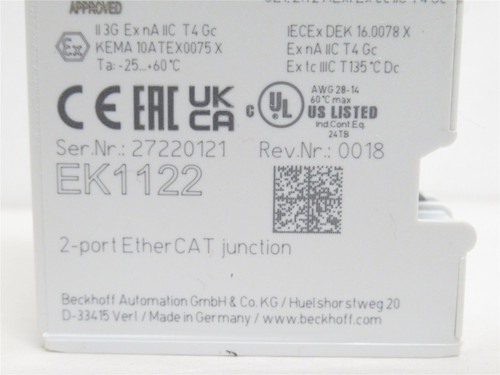 Beckhoff EK1122; EtherCAT Junction; 2-Port; 100 Mbit/s
