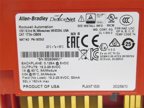 Allen-Bradley 1734-OB8S; Output Module; 8-Chan; 19.2-28.8VDC