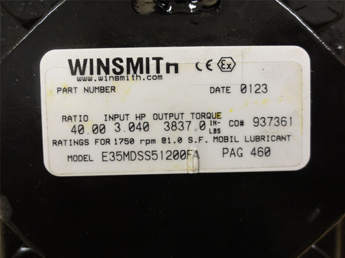 Winsmith E35MDSS51200FA; Gear Speed Reducer; 40:1 Ratio; 3HP