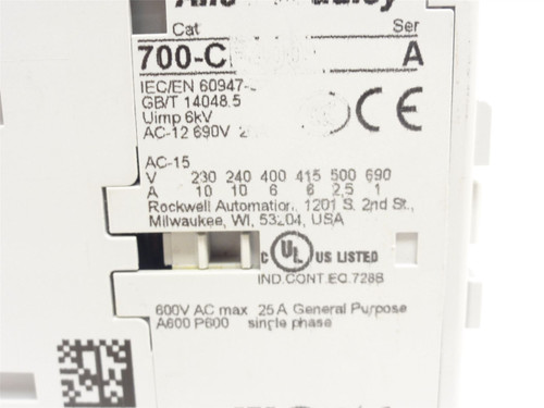 Allen-Bradley 700-CF400D; Contactor 25A 600VAC 4-NO Coil 120V