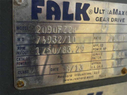 Falk 2090FZ2B; Ultramax Gear Reducer 20.93:1 Ratio; 100HP
