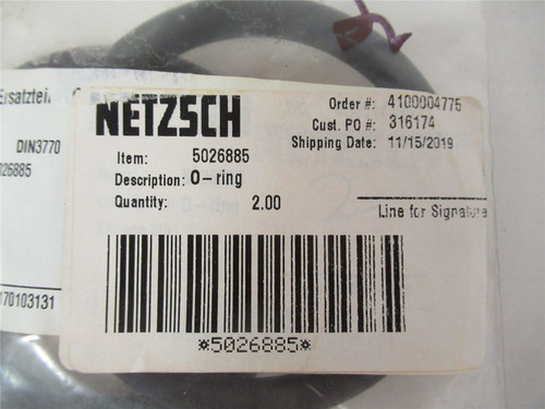 Netzsch 5026885; Lot-2 O Ring 67mm x 8mm Sealed Pkg