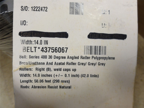 Intralox S400-14-10.08; Angled Roller Belt; 14"W x 10'L