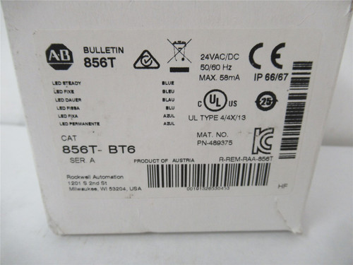 Allen-Bradley 856T-BT6; Light Module 24V Steady LED Blue 70mm