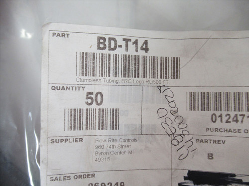Flow Rite Controls BD-T14; Clampless Tubing FRC Logo 50 Feet
