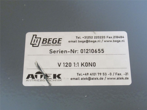 Bege V 120 1:1 KONO; Bevel Gear Drive; RA; 1:1 Ratio