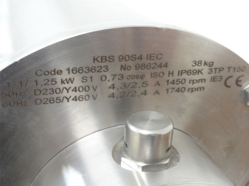 Bege KE 062/M - 90S4; SS Helical Bevel Gearmotor 460V 1.25KW