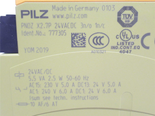 Pilz PNOZ X2.7P; Safety Relay 777305; 24VAC/DC; 3-NO; 1-NC