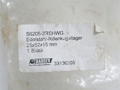 Baader S6205-2RSHWG; Food Grade Ball Bearing 25mmID x 52mmOD
