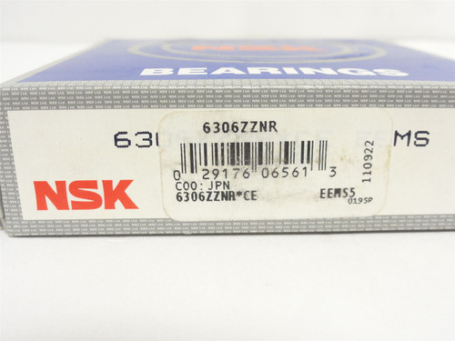 NSK 6306ZZNR; Ball Bearing; 30mmID x 72mmOD x19mm Width
