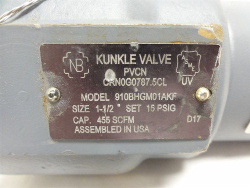 Kunkle 910BHGM01AKF; Safety Relief Valve; 1-1/2 x 2-1/2NPT; 15PSIG