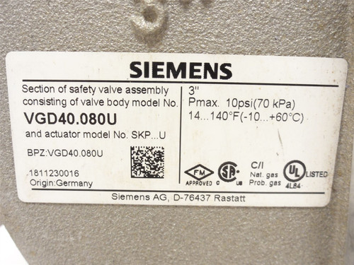 Siemens VGD40.080U; Gas Double Valve Body; 3NPT; 10PSI