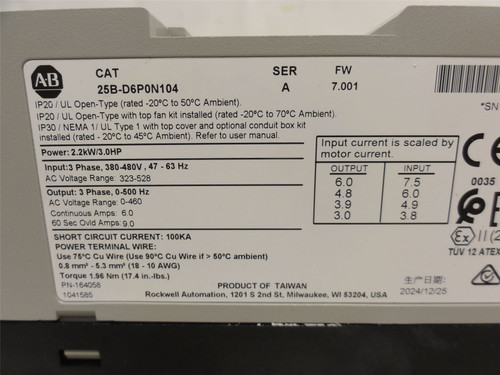 Allen-Bradley 25B-D6P0N104; AC Drive 3HP; 480VAC; 6A; 3-Phase