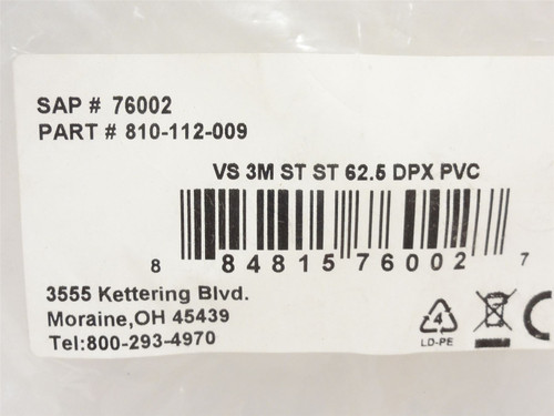 SHI 810-112-009; Fiber Optic Patch Cable; 10' Long