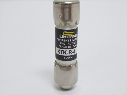 Bussmann KTK-R-4; Fast Acting Fuse; 4A; 600VAC; Class CC