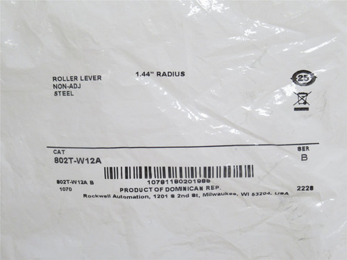 Allen-Bradley 802T-W12A; Offset Roller Lever; 3/4" Roller OD