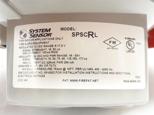 System Sensor SPSCRL; Ceiling Mount Speaker Strobe; 12-24VDC