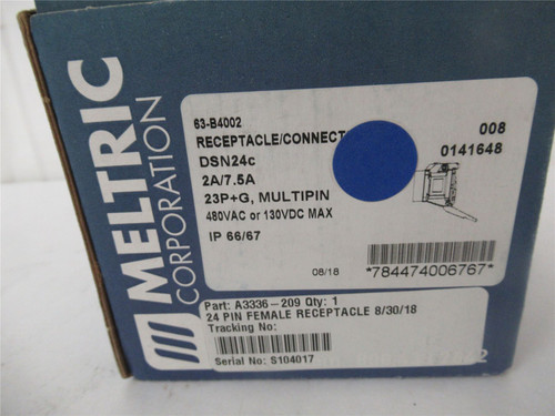 Meltric 63-B4002; DSN24c RECEPTACLE 23pin+Gnd 480VAC 10A