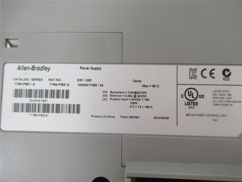 Allen-Bradley 1768-PB3; Power Supply VDC INPUT 24 VDC Output