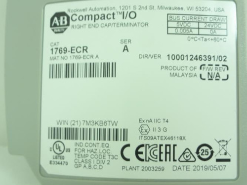 Allen-Bradley 1769-ECR; End Cap/Terminator; 5-24VDC; 0.005A