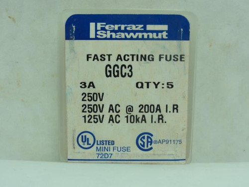 Littelfuse GGC3; Box-5 Fast Acting Glass Fuse 3A; 250VAC