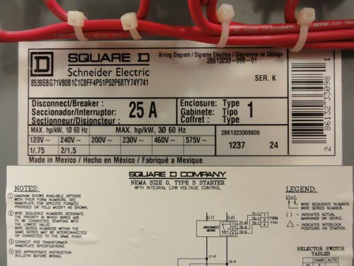 Square D 8539SBG71; Control Box Motor Starter 18A 2P 230V