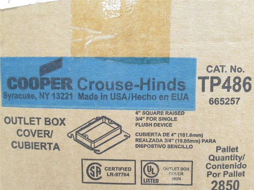 Cooper TP486; Lot-10; Square Cover; 3/4" Raised; 1-Device