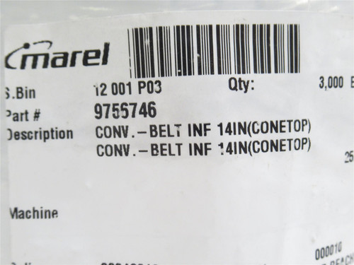 Marel 9755746; Dimpled Infeed Belt 3' Long x 14" Width; White