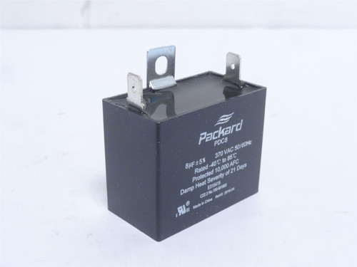 Packard PDC8; Rectangle Motor Run Capacitor; 8MFD; 370VAC