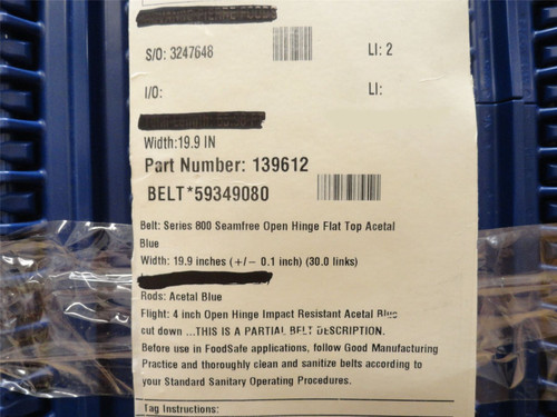 Intralox S800-20-10; Series 800 Flighted Belt; 20"W x  10'L