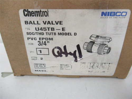 Chemtrol U45TB-E; Ball Valve PVC 3/4" NPT & Socket Fittings