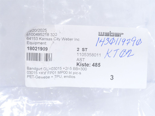 Weber 18021909; Rubber Endless Conveyor Belt 11-3/4" Width