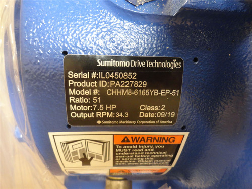 Sumitomo  CHHM8-6165YB-EP-51; AC Gear Motor; PA227829; 50:1