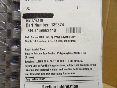Intralox S1400-16-15; Friction Top Rubber Belt 16"Wx15'L