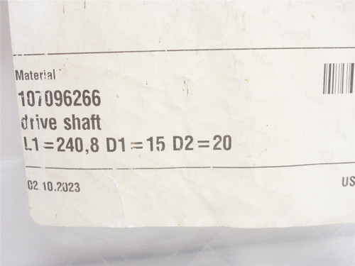 Multivac 107096266; Drive Shaft; SS; 240mm Long; 15 x20mmOD