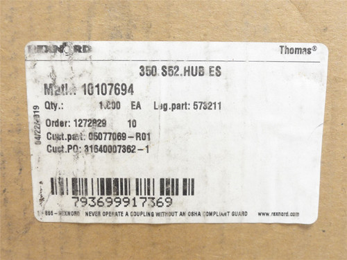 Rexnord 350.S52.HUB ES; Disk Coupler Hub 10107694; 4-5/8"ID