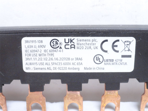 Siemens 3RV1915-1DB; Bus Bar; 63A; 690VAC; 45mm Spacing